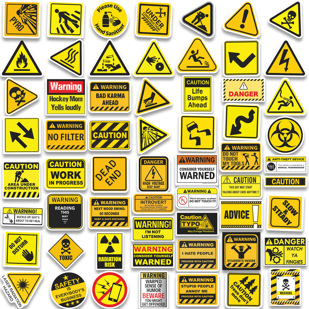 60 szt. Naklejki ostrzegawcze, naklejki DIY, naklejki do scrapbookingu, na telefon, bagaż, deskorolkę, wodoodporne naklejki