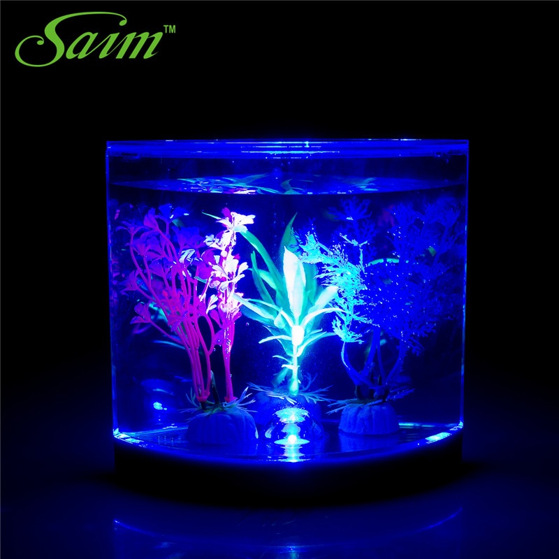 Saim Mini Tank LED Verlichting Lamp Half Moon Betta Aquarium Verlichting Tanks Acryl Aquaria Sier Desktop Fish Bowls Decor