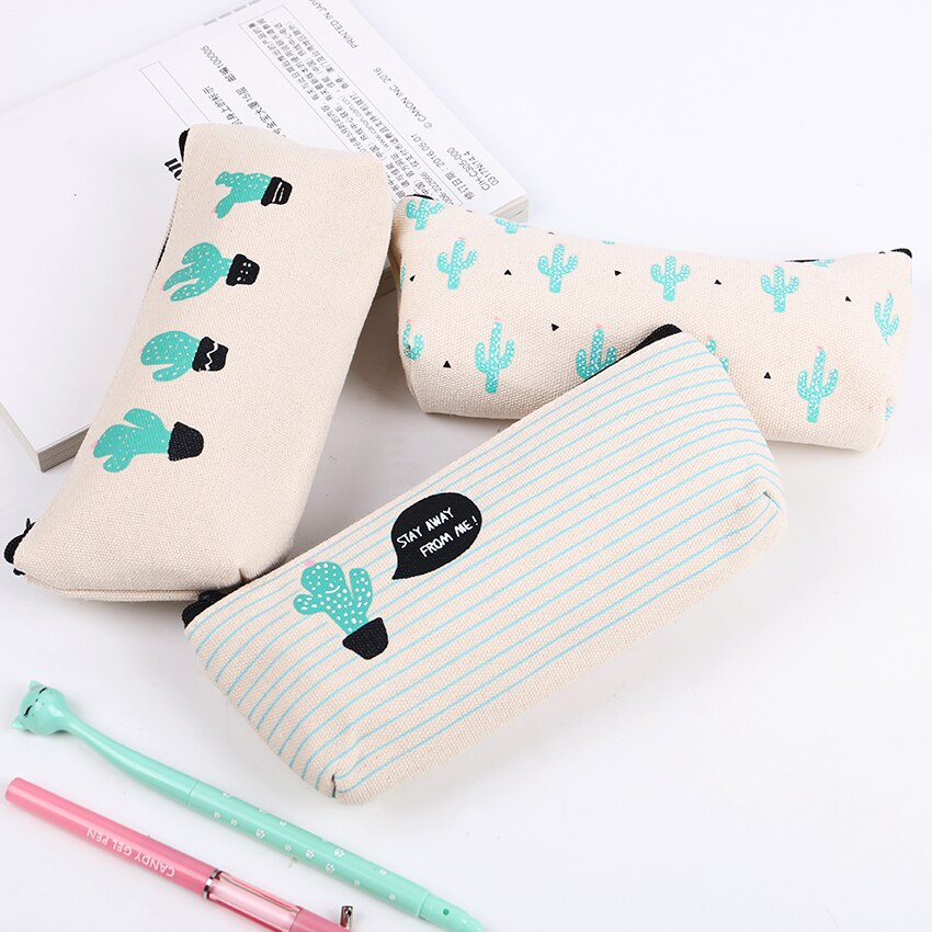 1pc korte stijl groene cactus canvas grote capaciteit etui opbergruimte etui schoolbenodigdheden