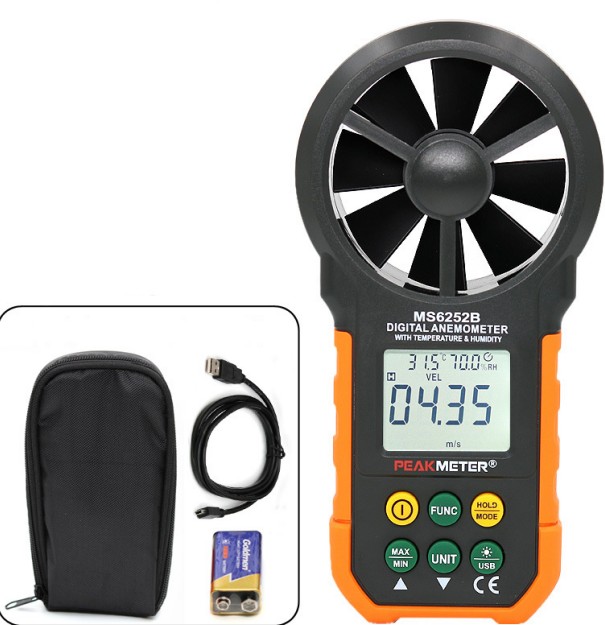 MS6252A/MS6252B Industrial LCD Digital Anemometer Thermometer Anemometro Wind Speed Air Velocity Humidity Measuring With Usb: MS6252B
