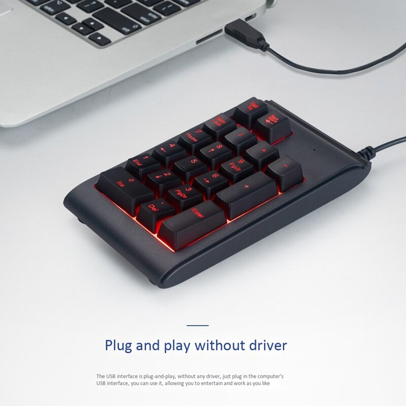 -Wired Keyboard, 3 Color LED Backlit 19 Key USB Mechanical Numeric Keyboard, for PC Laptop