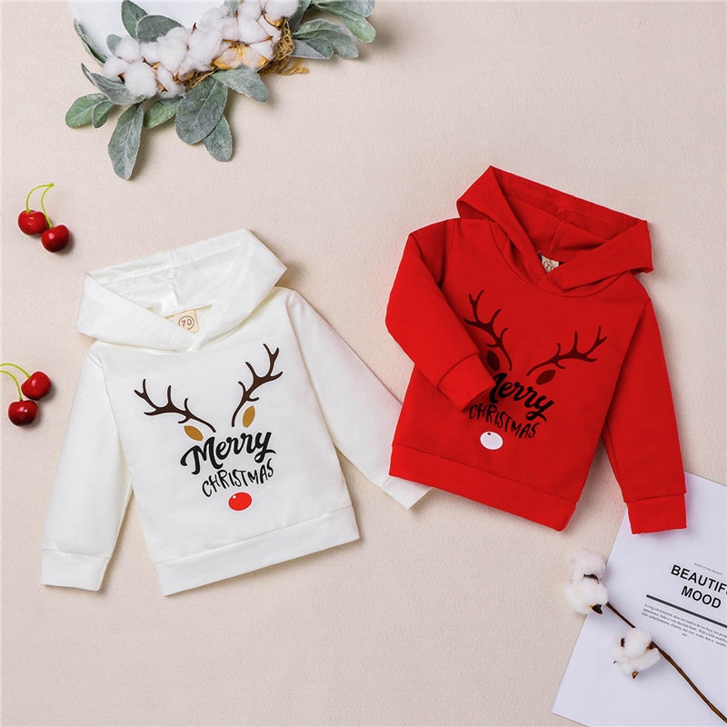 Sweats à capuche de noël pour bébé garçons filles coton wapiti imprimer dessin animé à manches longues sweat à capuche hauts 0-4T