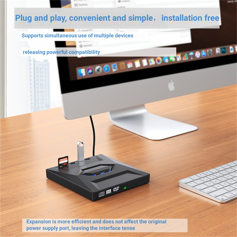 4in2 USB3.0 Type C External CD DVD RW VCD Optical Drive with SD Card Reader DVD Burner CD Writer Super Drive For Laptop Notebook