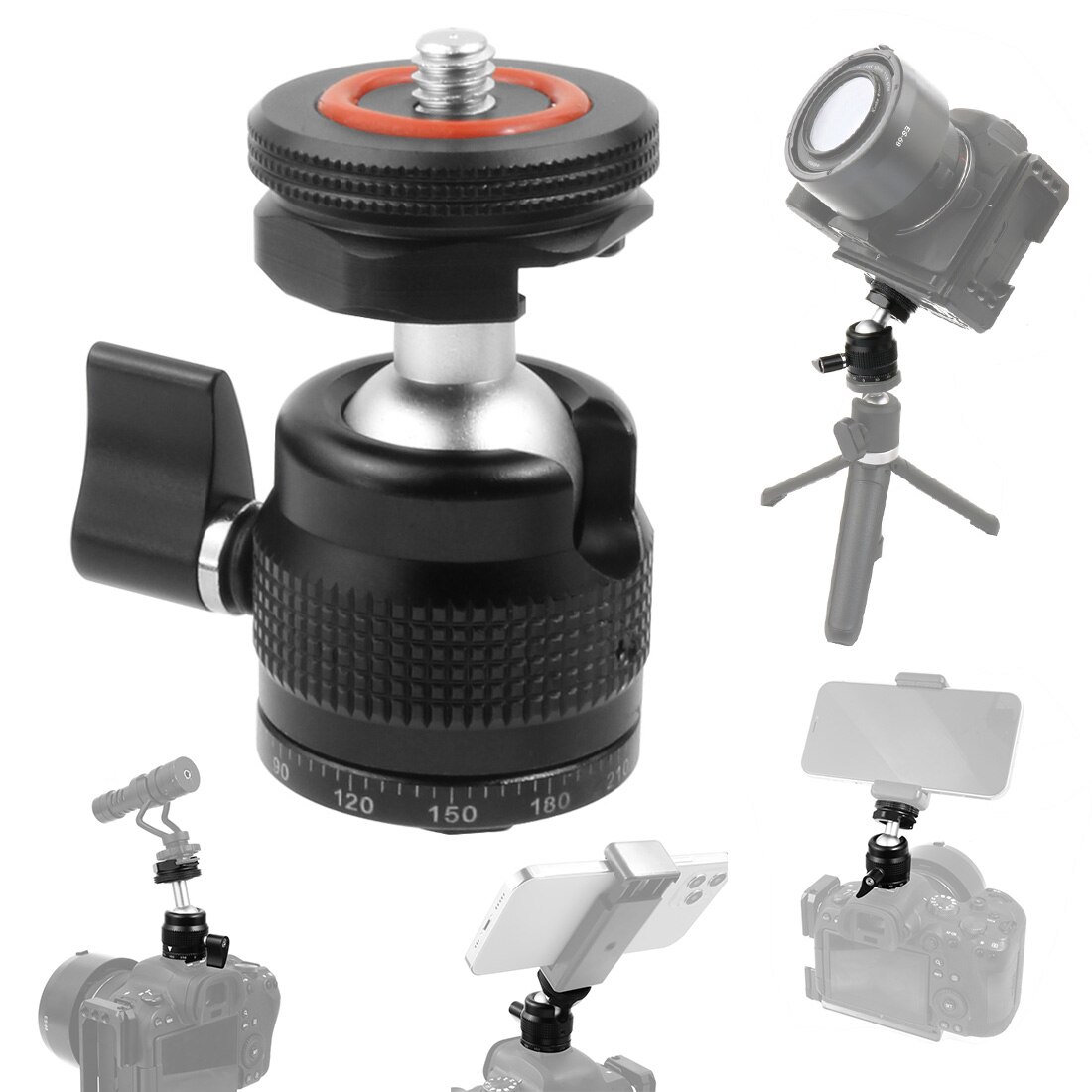 Cold Shoe Mount Mini Ball Head 360 Panoramic Monitor Holder Camera Gimbal 1/4 3/8 for Tripod Speedlite LED Bracket Adapter