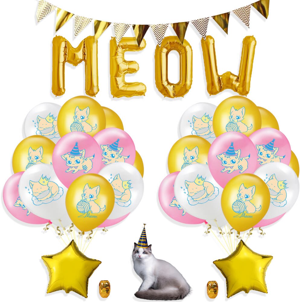 27 stk/sett katt bursdagsfest forsyninger mjau brev ballonger katt bursdag banner banner kjæledyr katt tema tema fest dekorasjoner: Stil 1
