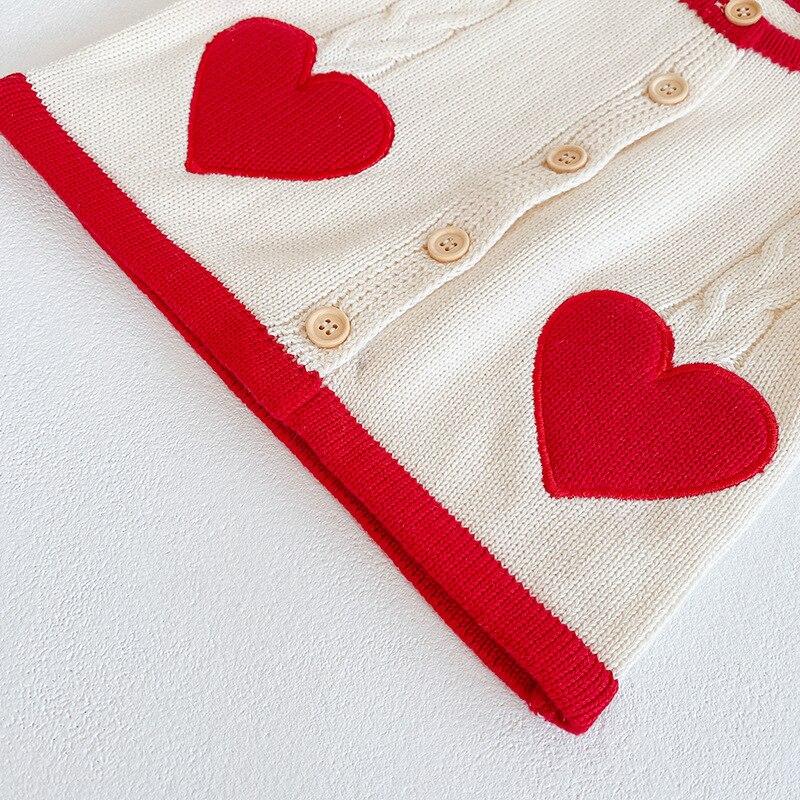 Baby Girl Cardigan Sweater Kids Coat Heart Printed Knitted Color Pattern Sweater Long Sleeve Jacket for Toddlers Girls Sweaters
