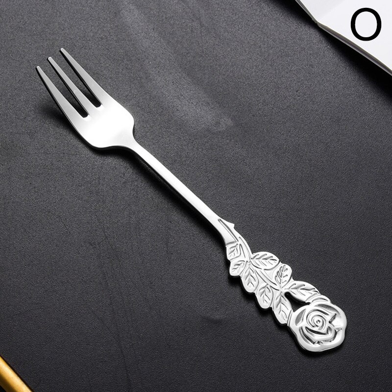 Kitchen Gadgets Ice Cream Tea Spoons Stainless Steel Cute Stirring Spoon Coffee Spoon Rose Colorful Dining Bar Tools Accessories: O
