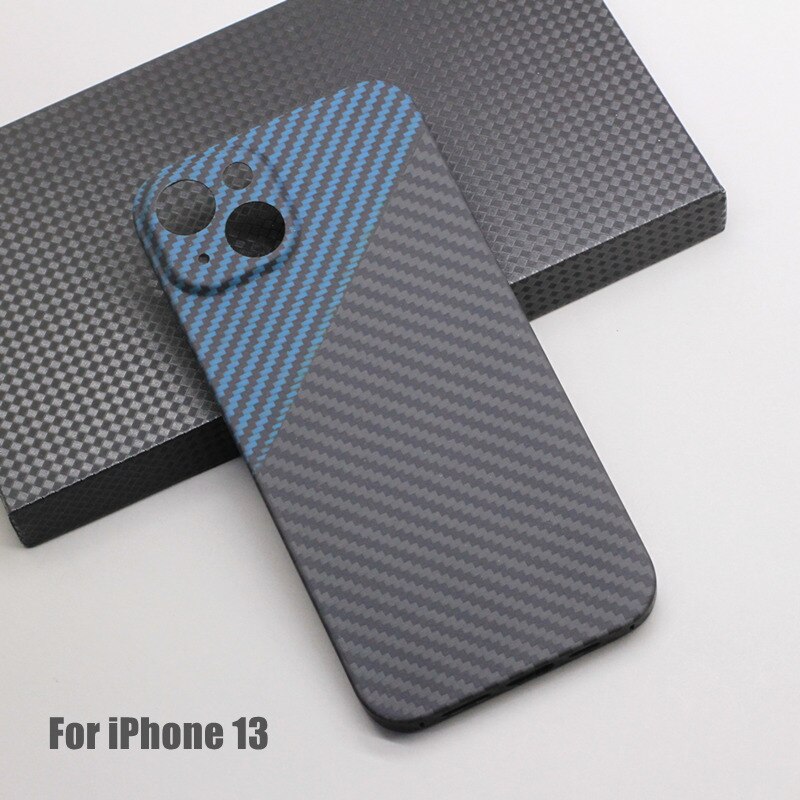 Amstar Blauw-Zwart Carbon Lens Wrap Telefoon Case Voor Iphone 13 Pro Max 13 Pro Ultra-Dunne Aramid Fiber Hard Cover: iPhone 13