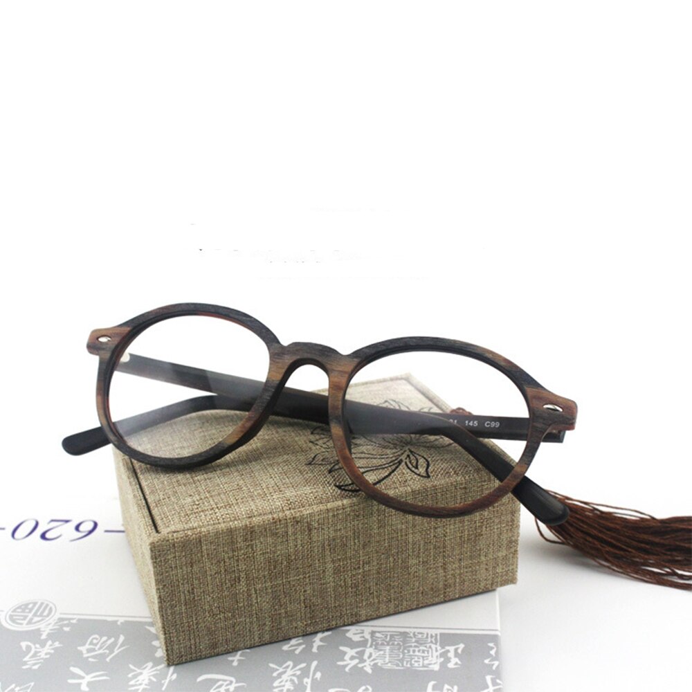 Retro runde træ briller ramme mænd kvinder optiske nærsynethed briller recept briller med klare linser briller rammer