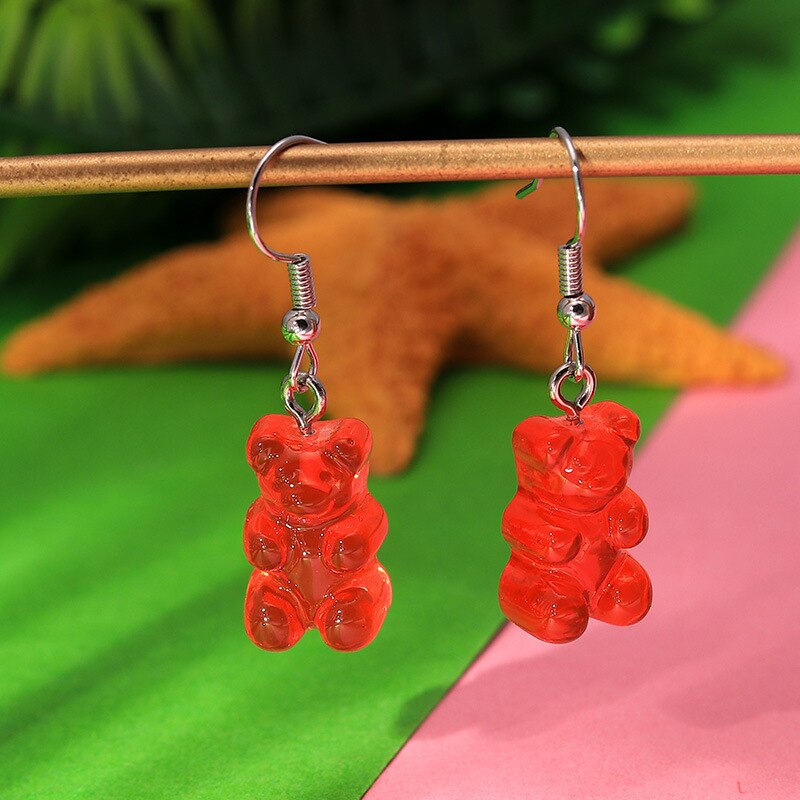Pendientes de oso de goma minimalistas para mujer, ganchos para las orejas, de joyería, 1 par