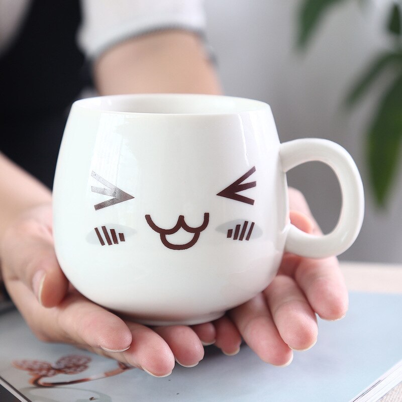 320ml roliga söta ansiktsmuggar vit keramik keramisk kopp te kaffe mjölk mugg med handtag