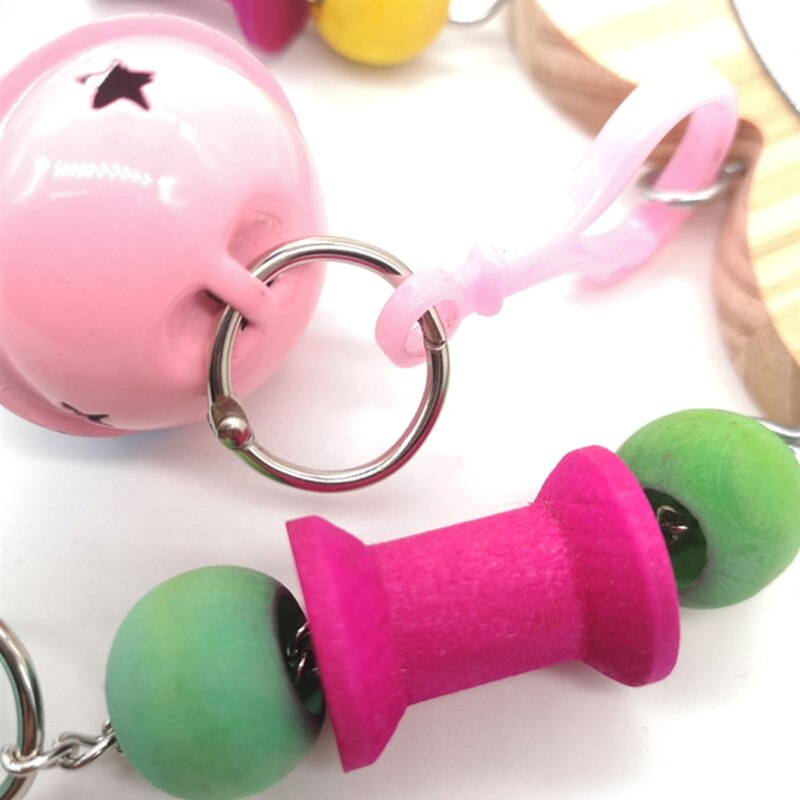 Unbreakable Hanging Bird Mirror Chicken Toys with Bell Wooden Pecking Toy for Chicks Hens Coop