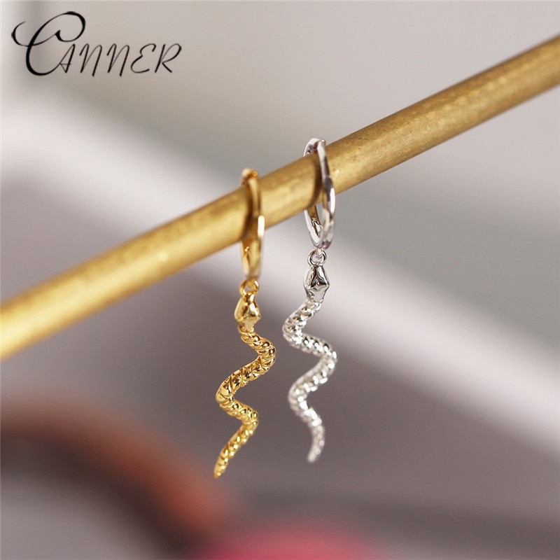 CANNER Women&#39;s Punk Style Animal Snake Earrings 100% 925 Sterling Silver Earrings Gold Silver Snakelike Pendant Stud Earrings