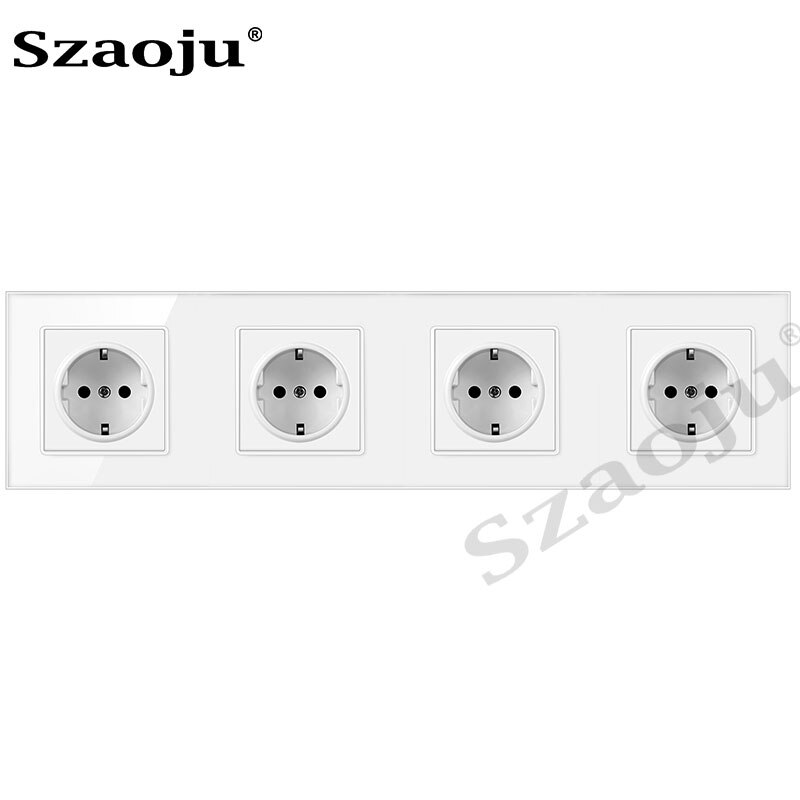Szaoju wall socket German standard 16A crystal tempered glass panel socket Siamese power socket with USB charging AC110-250V: German 4jack