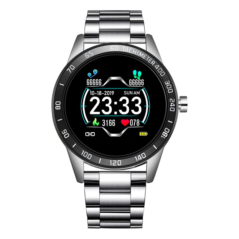 LIGE ceinture en acier montre intelligente hommes fréquence cardiaque pression artérielle surveillance de la santé Sport étanche Sport Smartwatch Fitness Tracker: Silver