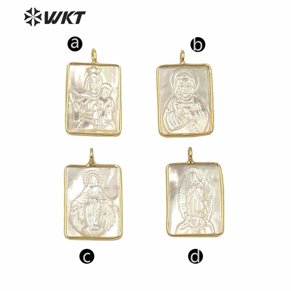 WT-JP234 Erstaunlich Rechteck Gold Farbe Lünette Medaille murmeln Von Gott Anhänger glänzend Mopp Hülse Reines Maria Schmuck Anhänger