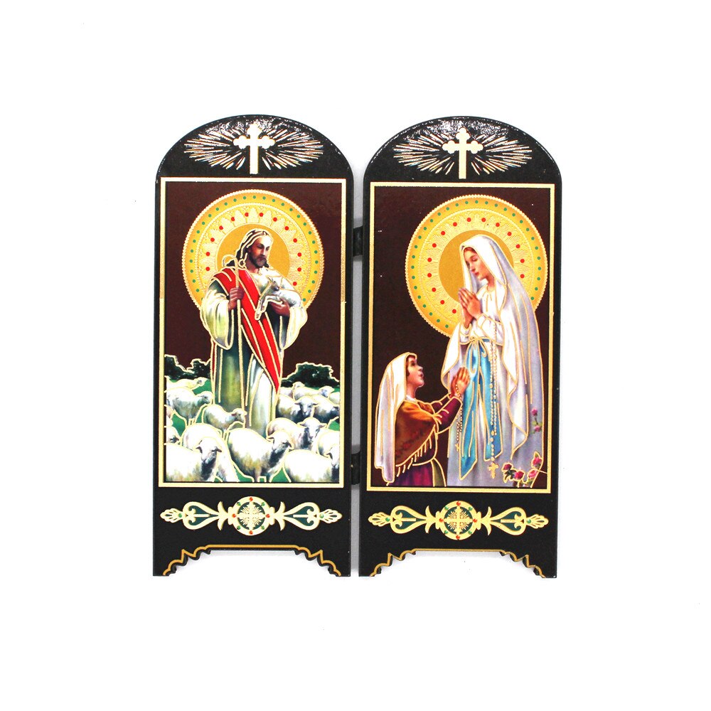 Ortodokse ikoner katolsk træ jesus jomfru maria dobbeltskærm ornamenter kristus kirkeredskaber religiøs figur: Militærgrøn