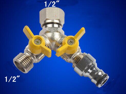 Desviador de grifo de ducha multifunción G1/2 G3/4 de 3 vías con interruptor de válvula de cierre para PULVERIZADOR DE bidé de inodoro y lavadora: YELLOW