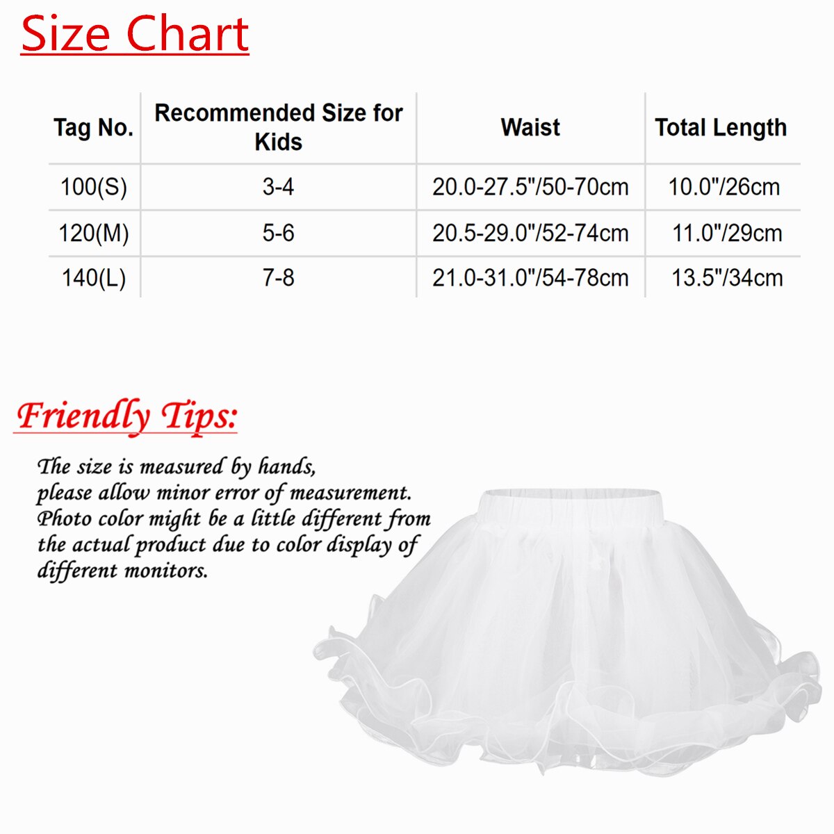 White Girl&#39;s Petticoat 3 Layers Organza Underskirt Kids Flower Girls Crinoline Ballet Skirt Tutu Wedding Petticoats Slip No Hoop