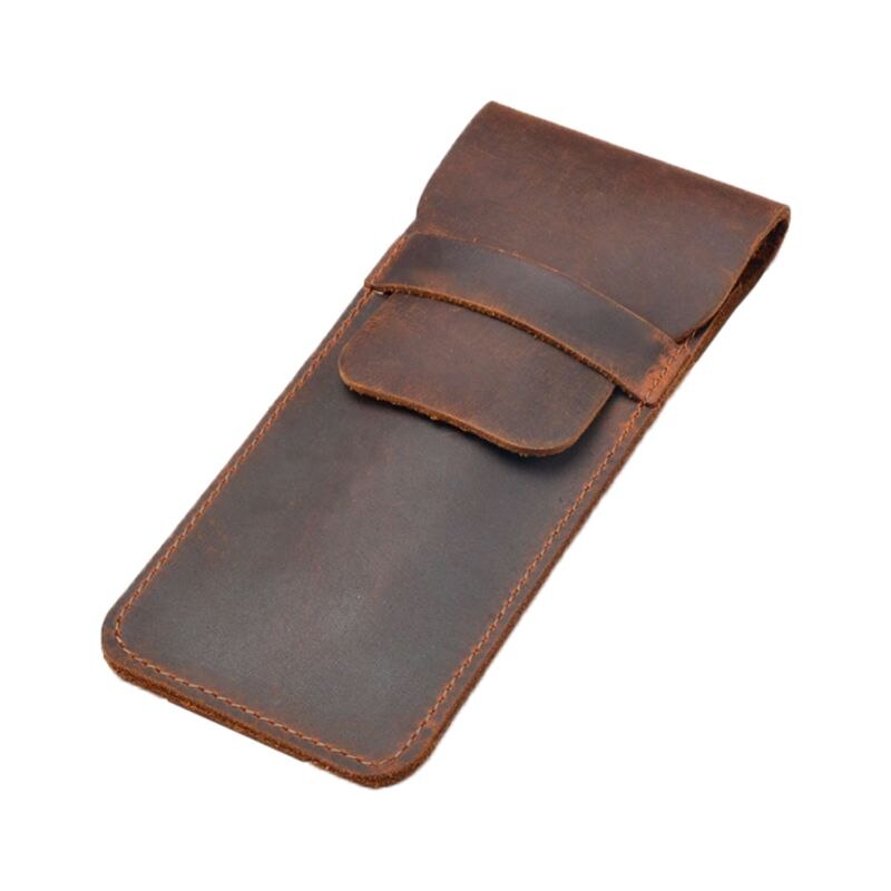 Porte-stylo en cuir marron, pochette pour stylos à bille fait à la main, housse de protection pour bureau collège: L