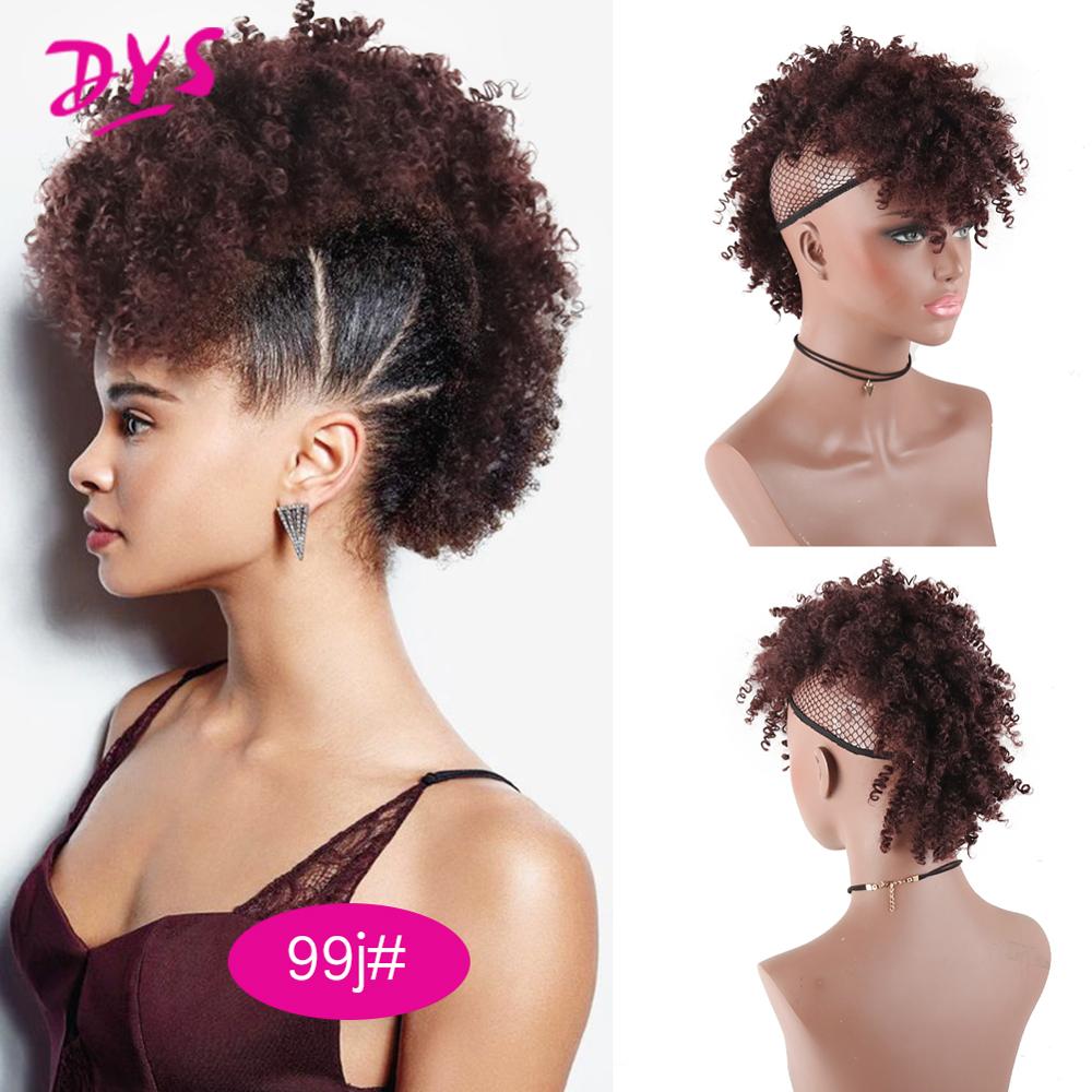 Deyngs Synthetic Mohawk Hair High Puff Ponytail With Bangs Afro Short Kinky Curly Ponytail Clips in Hair Extension: 99J