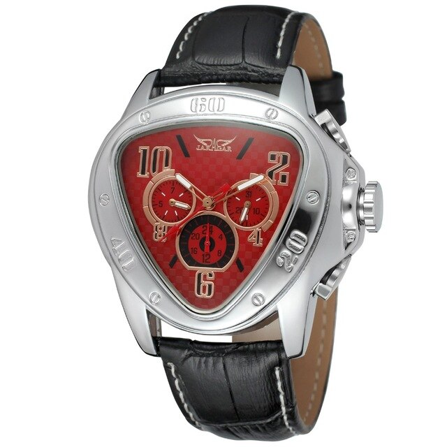 Jaragar-reloj mecánico automático para hombre, cronógrafo con correa de cuero, esfera triangular única, deportivo, Masculino: red