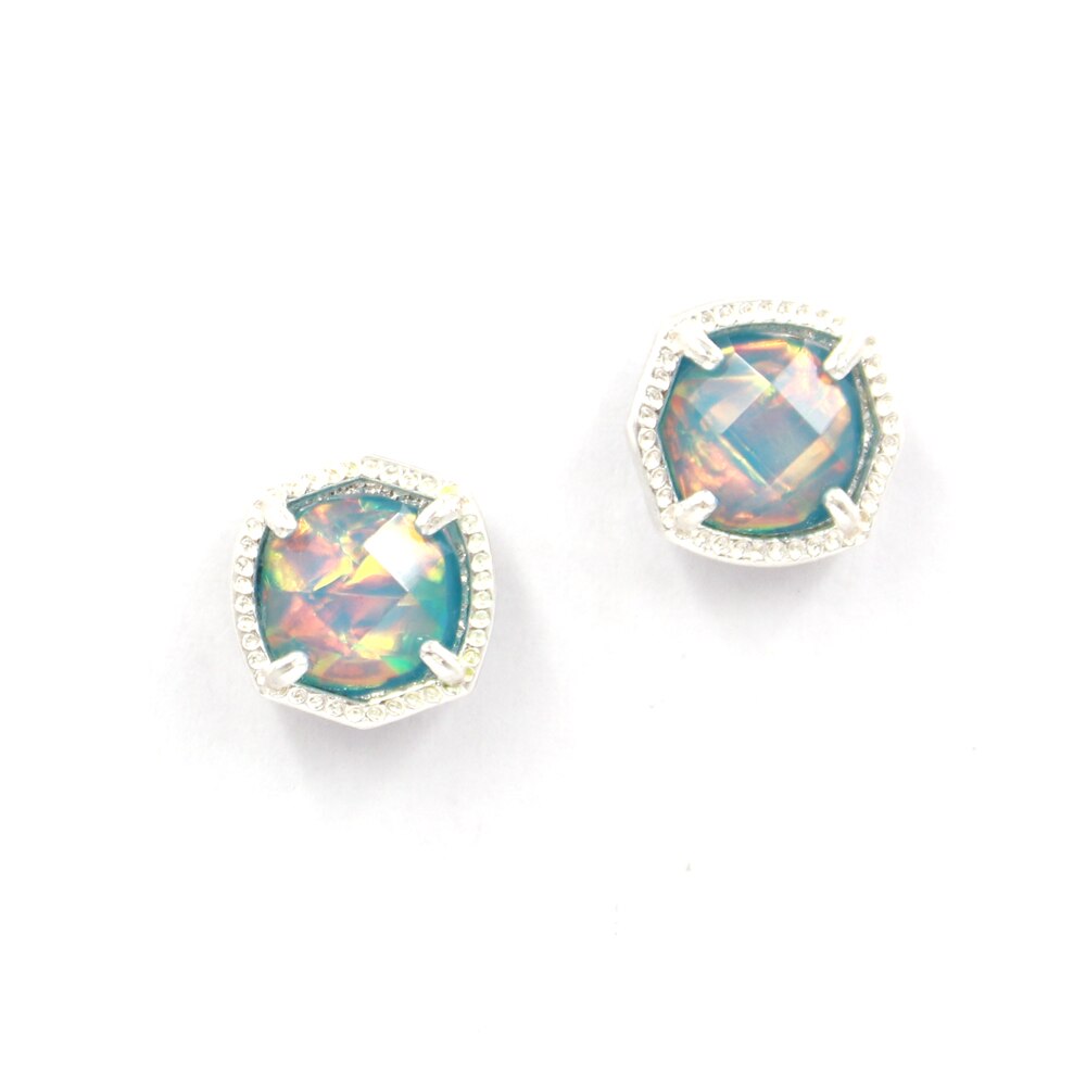 Simple 5 Colors Geometric Candy AB Crystal Hexagon Pendant Necklace For Women: Silver Green E
