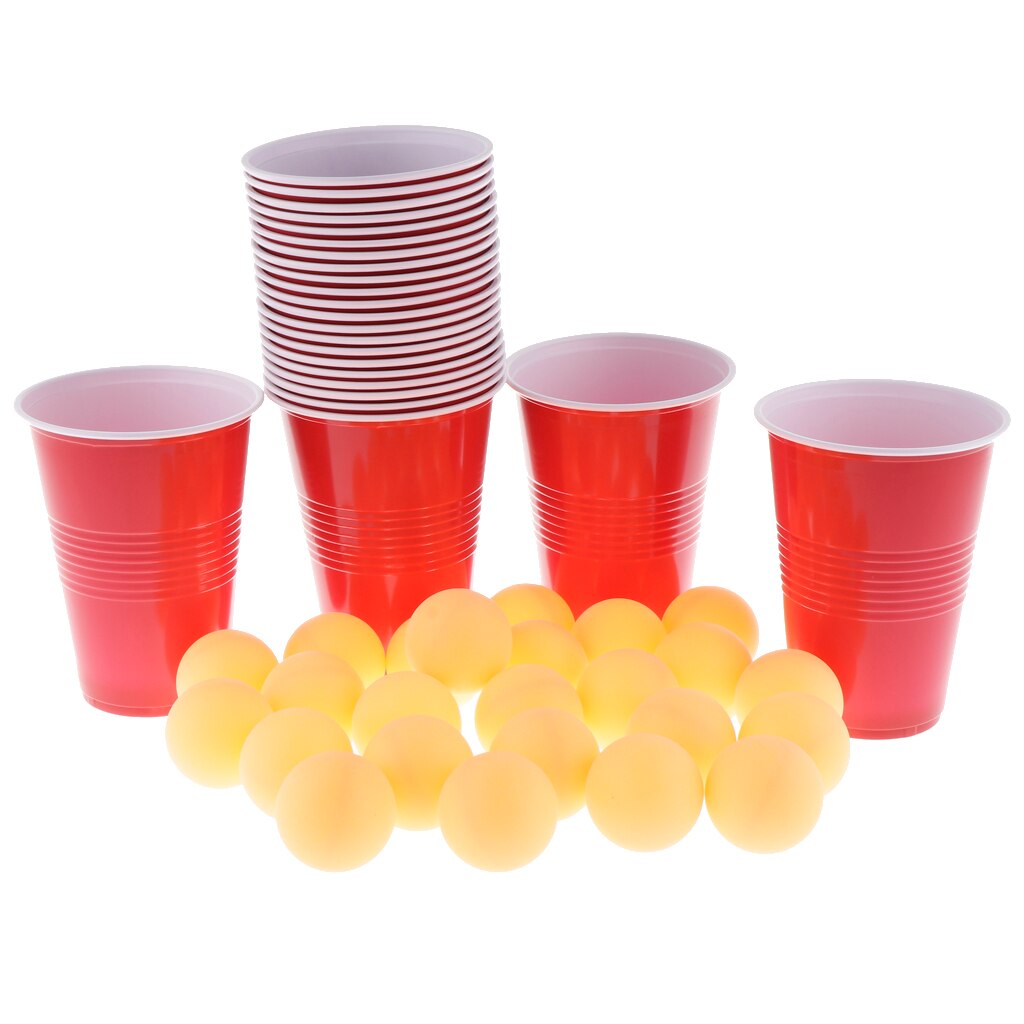 24 Red Cups &amp; Yellow Pong Balls Beer Pong Set Entertainment &amp; Game