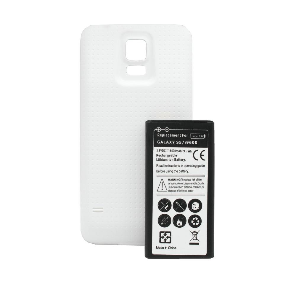 1 batería extendida S5 de 6500mAh + funda trasera para Samsung Galaxy S5 SV I9600 I9602 SM-G900T G900F G900V G900P G900A S5 Neo G903: White