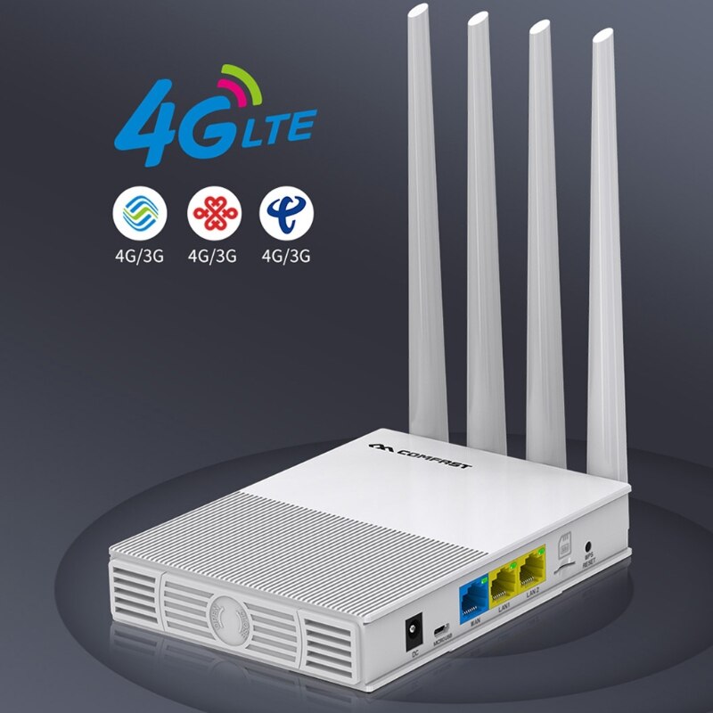 COMFAST-enrutador WiFi E3 4G LTE 2,4 GHz, 4 antenas, tarjeta SIM, WAN LAN, extensor de red de cobertura inalámbrica, enchufe estadounidense