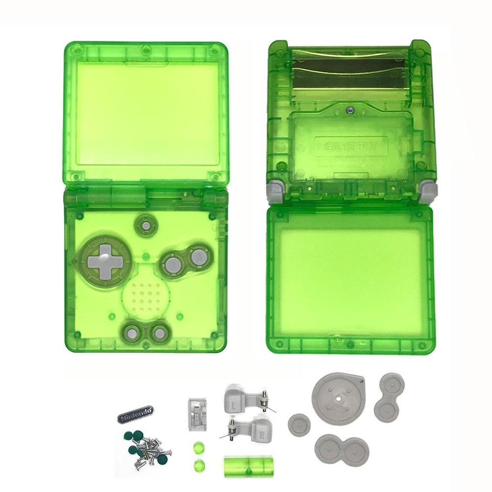 16 colors Housing Shell Case for GBASP Classic SFC Gray Shell with button, rubber pads, sticker replace for Gameboy Advance: Clear Green