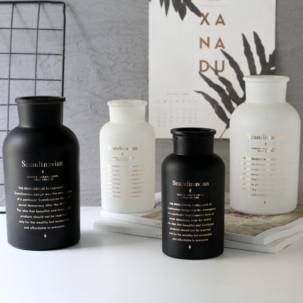 Nordic Black White Glass Vases Hydroponics Plant Flower Home Decor Artificial Flower Bouquet Vase Wedding Table Decoration