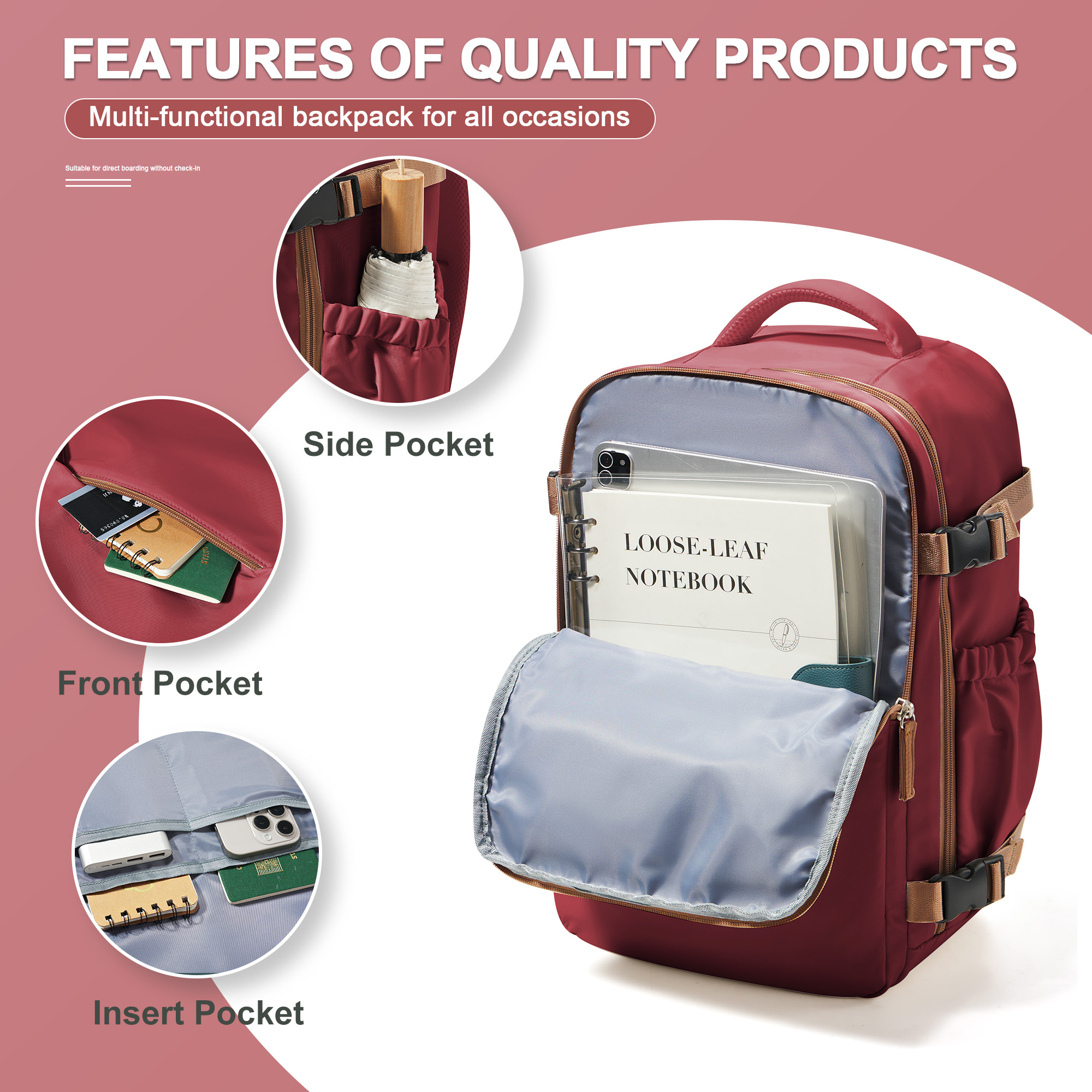 Zaino da viaggio Borsa da cabina 40x30x20 Wizzair trasportare-Ons, Aereo Uomo Donna Zaino per computer portatile da 15,6 pollici, Impermeabile casuale Bussiness