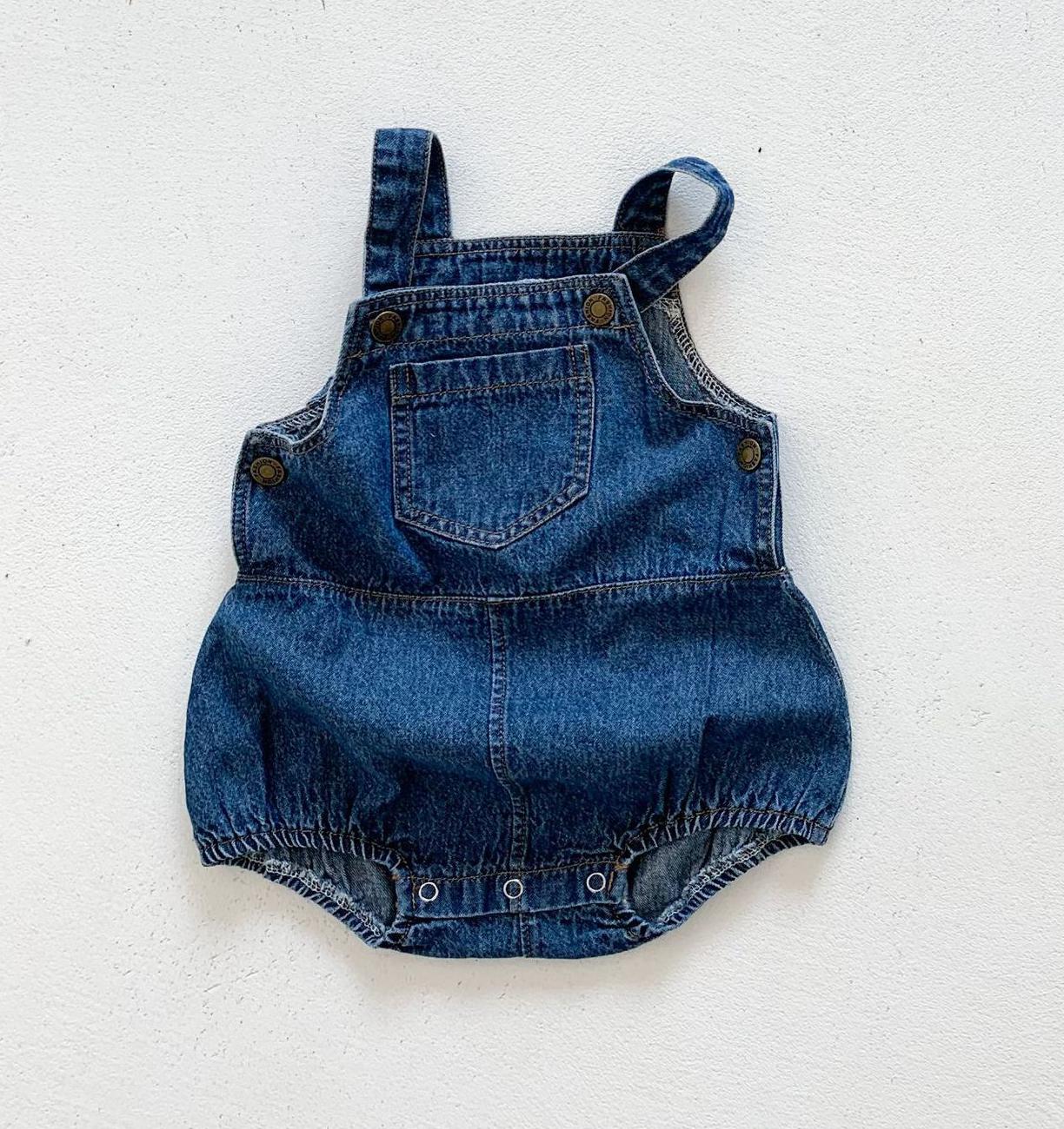 2022 neue Sommer Baby Jungen Denim Karosserie Ärmel Mädchen Overall Kleinkind freundlicher lässig Kleidung 0-3 Jahre: Blau bodysuit / 3-6M   66cm