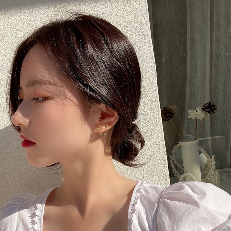 MENGJIQIAO coréen mignon papillon chaîne boucles d'oreilles goutte pour les femmes étudiants Zircon étoile Brincos bijoux