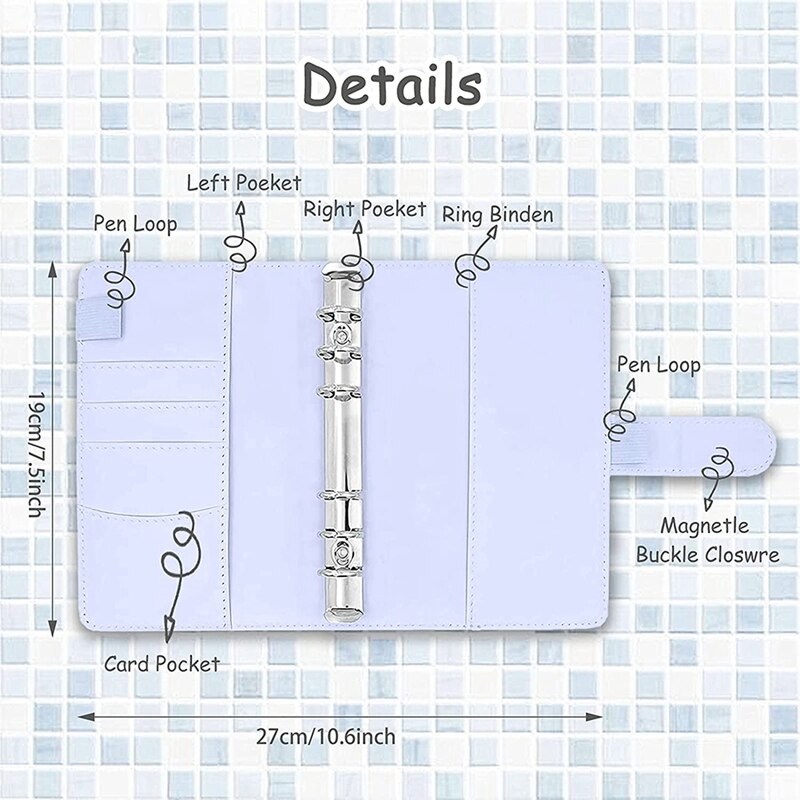 A6 Notebook Binder Budget Planner Organizer 6 Ring Binder Cover,Binder Pockets,Expense Budget Sheets Sticking Ruler