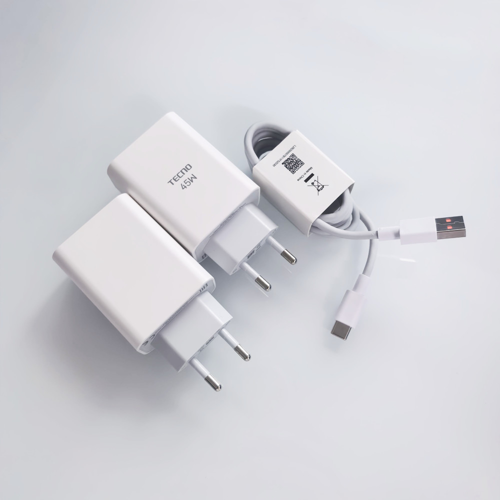 Tecno 45W Fast Charger EU Quick Charge Power Adapter USB Type C Cable For Tecno Spark 30 20 10 Pro+ Camon 20 30S 40 Pro Pova 6 5