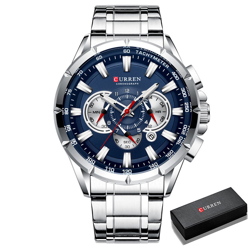 Curren herenhorloges topmerk luxe chronograaf quartz herenhorloge waterdicht sportpolshorloge heren roestvrijstalen mannelijke klok: orange