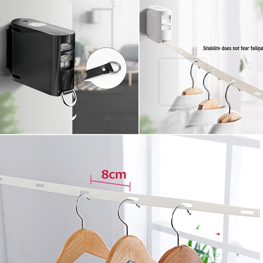 Retractable Invisible Clothesline white black 4.2m Retractable Invisible Clothesline Indoor Wall Hanging Stretch Clotheslines