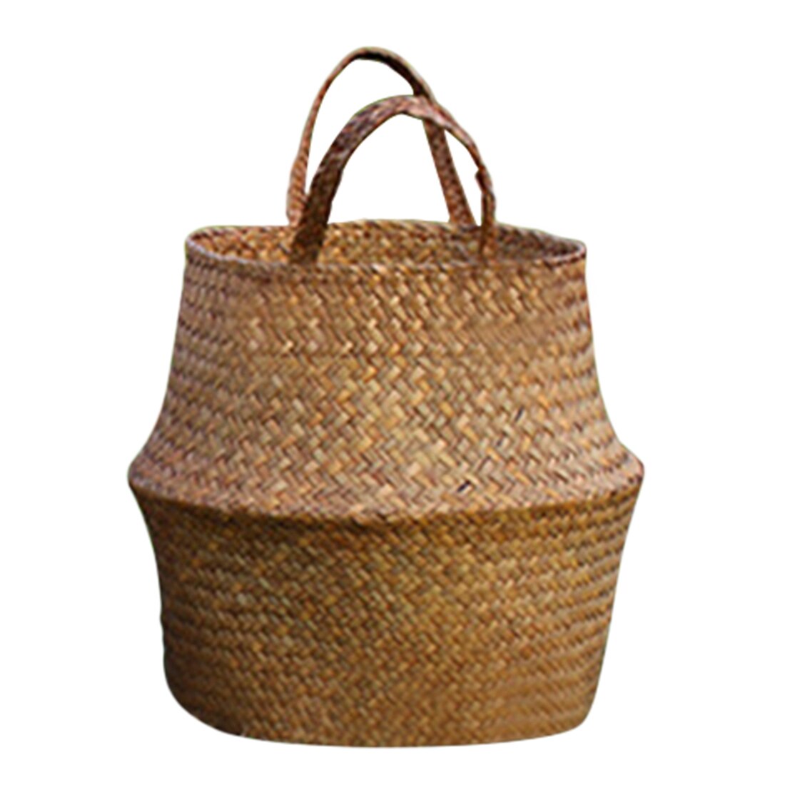 Håndlavet hængekurv planter kurv søgræs fletværk kurv bambus opbevaring kurve sammenfoldelig patchwork flet rattan seagra: Gul / L  32 x 28cm