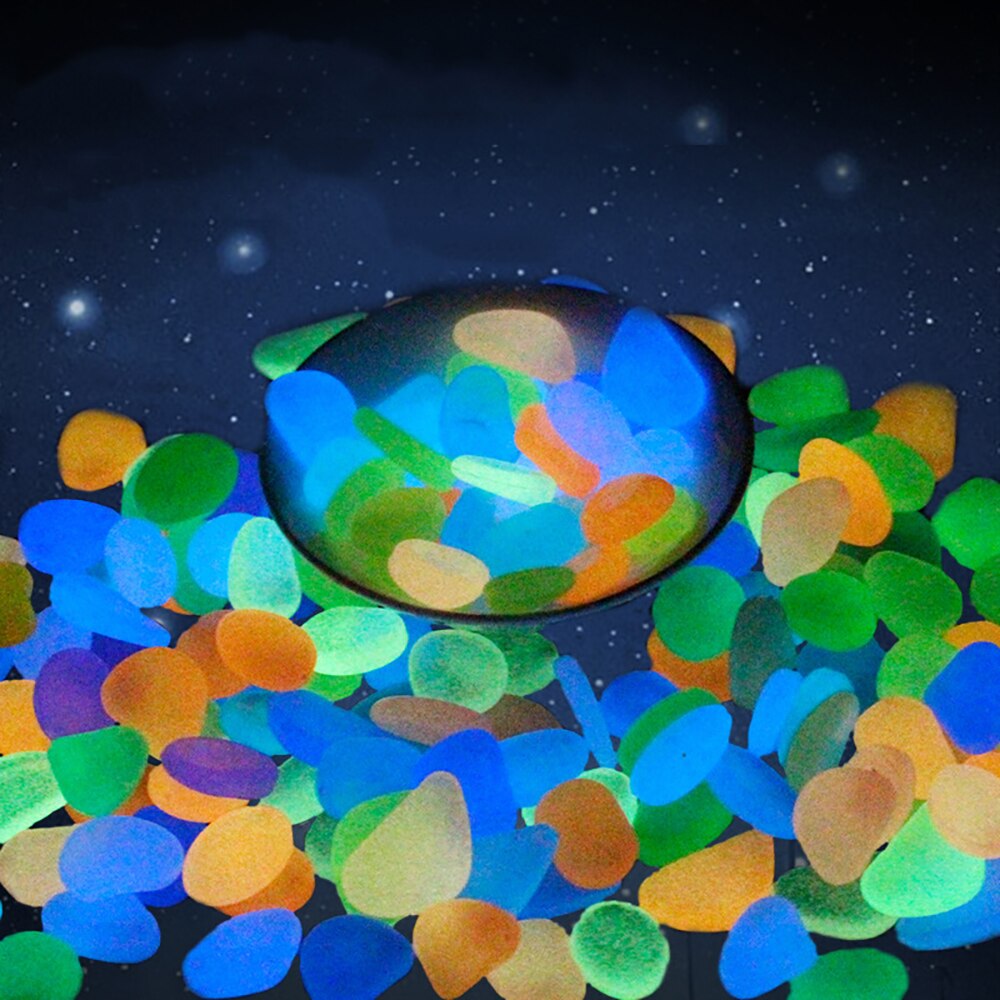 100 pçs decoração do jardim pedras luminosas brilho no escuro decorativo seixos ao ar livre tanque de peixes decoração aquário seixo rochas