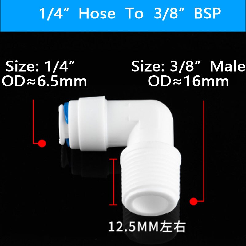 RO Acqua Gomito Attacco Rapido Raccordo 1/4 "3/8" OD Tubo Flessibile di 1/4 "3/8" 1/2 "BSP Maschio sistema Ad Osmosi inversa Connettore Tubo di Plastica: 1l4Hose-3l8Male