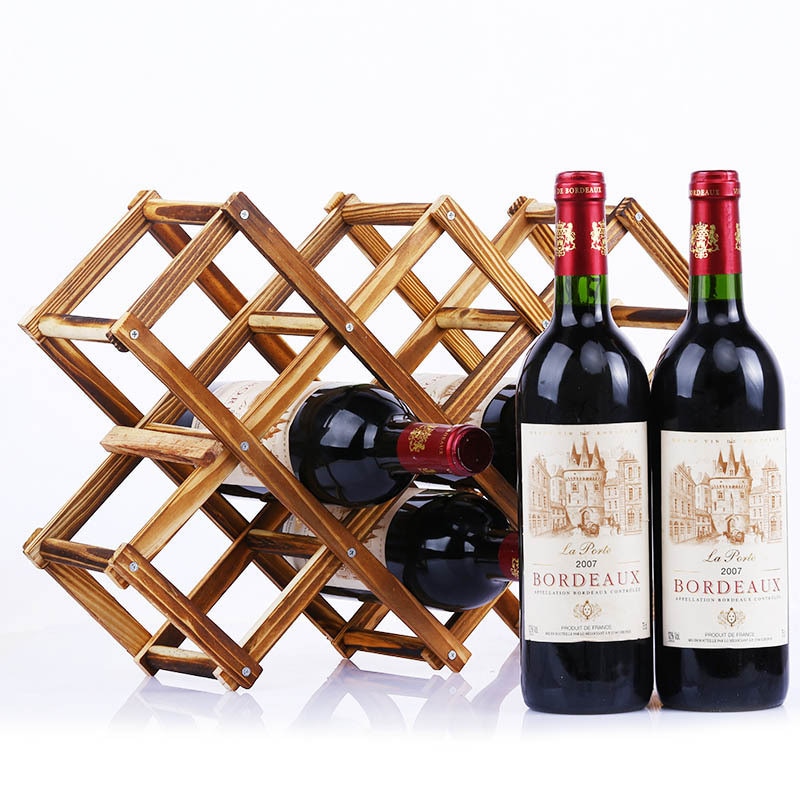 Soportes de madera para botellas de vino, estantes de almacenamiento de exhibición creativos y prácticos, plegables, decorativos, para sala de estar