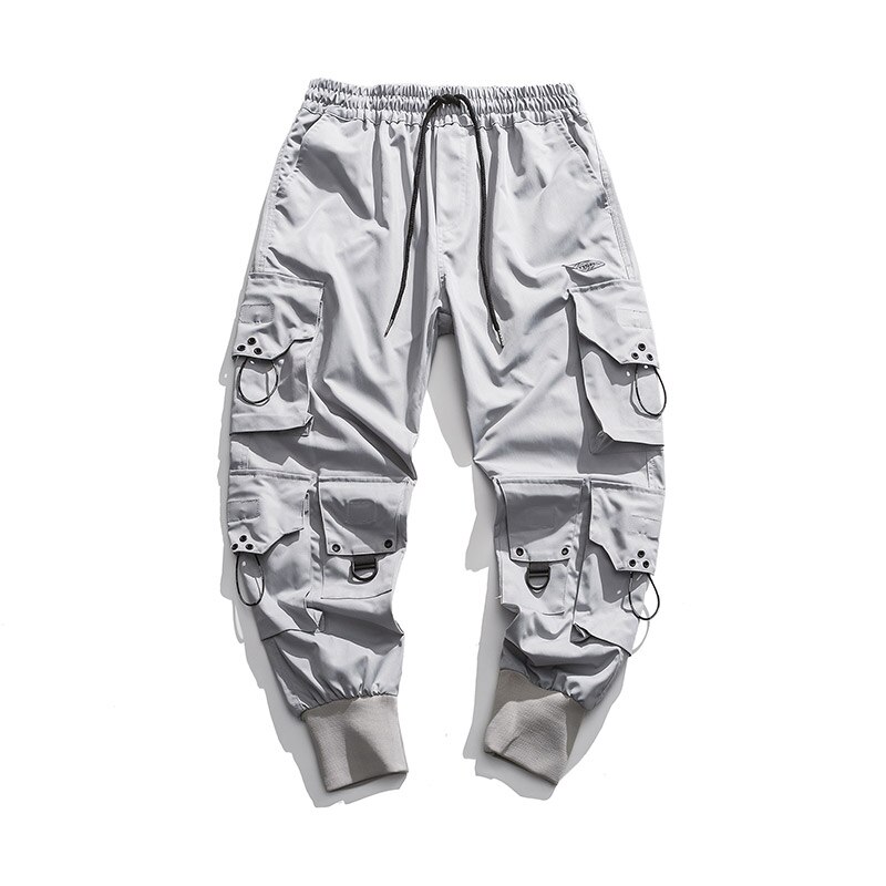 Pantalones de paracaidista Harajuku para hombre, ropa holgada de estilo Hip Hop, pantalones Cargo con cordón y multibolsillos, monos con cordón, Hip hop: 2XL / Gris
