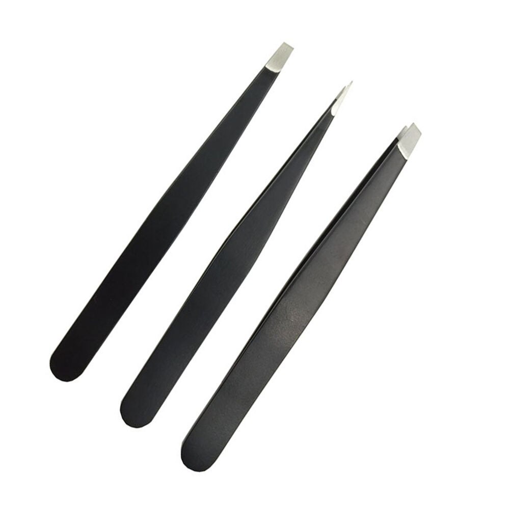 3pcs Splinter Ingrown Hair With Case Makeup Tweezer Set Tool Tip Travel Small Eyebrow Removal Stainless Steel