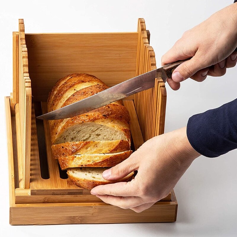 Bamboo Adjustable Bread Slicer Toast Loaf Cutter Holder Sandwich Slicing Tool Folding Maker Kitchen Appliance Easy PraRetailsale