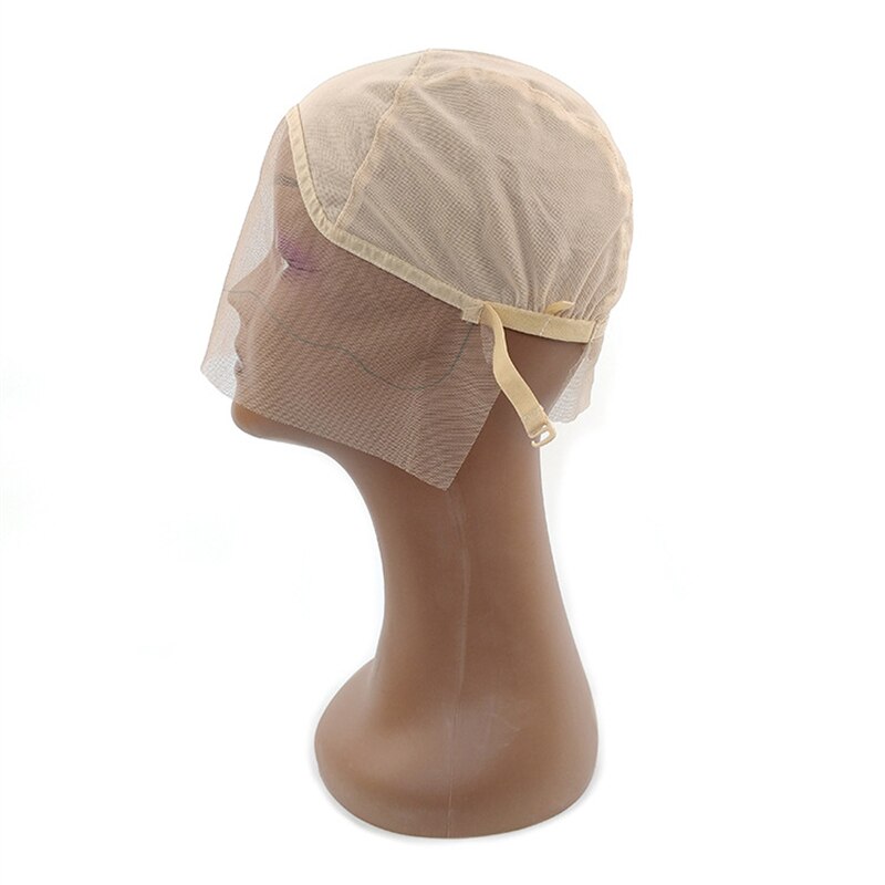 Pelucas frontales de encaje, gorras de malla transparente con correa ajustable, para hacer pelucas frontales, extensión de cabello sin pegamento, cierre suizo: Beige