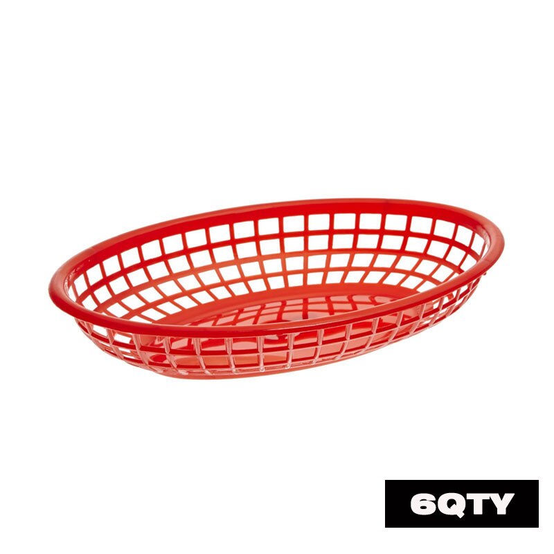 Cesta ovalada de plástico para comida rápida, cestas para patatas fritas y freír, bandeja de servicio para el hogar, Bar, restaurante, suministro de Picnic rojo y negro, 6-12 Uds.: 6pcs Red