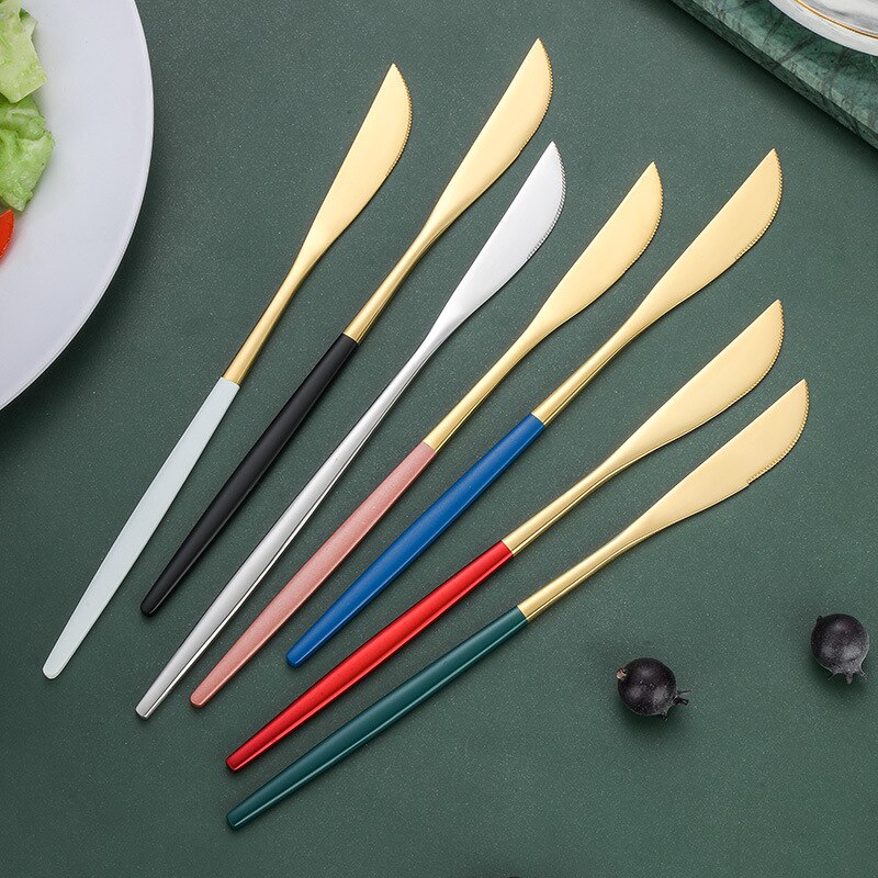 24pcs Gold Dinnerware Set Stainless Steel Mirror Cutlery Set Knife Fork Coffee Spoon Home Tableware Set Upscale Box