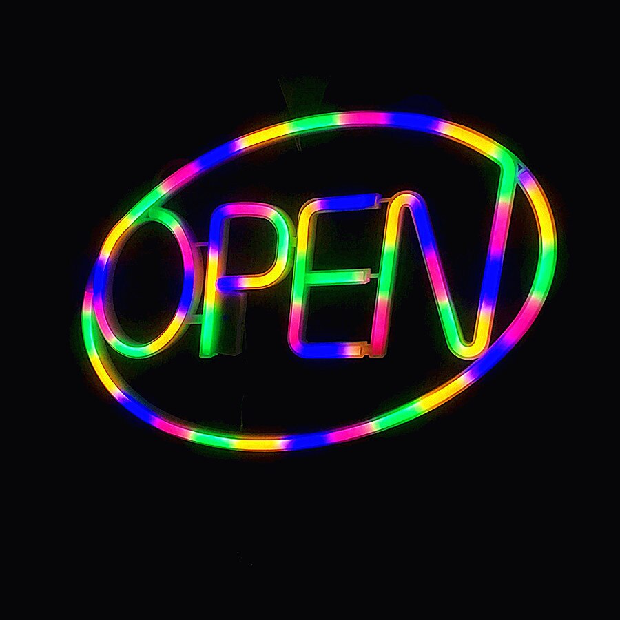 42*26.8cm öppna neonskyltar ultra ljusa öppna bokstäver neon led lampa restaurang bar heminredning usb/batteridriven ljus 7 färg: Färgrik